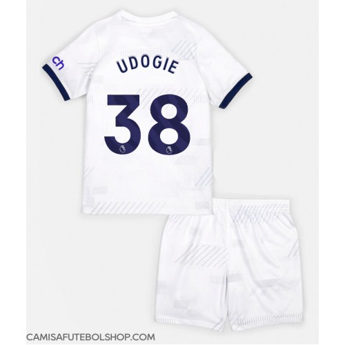 Camisa de time de futebol Tottenham Hotspur Destiny Udogie #38 Replicas 1º Equipamento Infantil 2023-24 Manga Curta (+ Calças curtas)